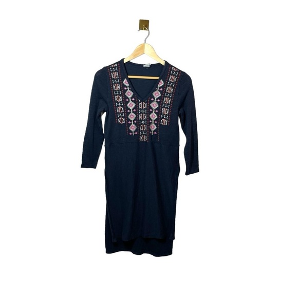 Anthropologie Akemi Kin Embroidered Aztec Slit Tunic Dress in Navy Size XS - Picture 1 of 12